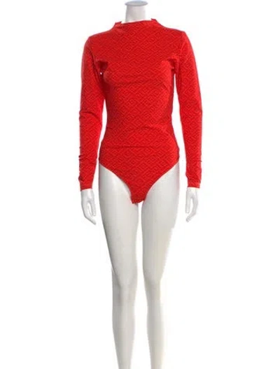 Pre-owned Fendi X Skims Graphic Print Mock Neck Bodysuit In Red