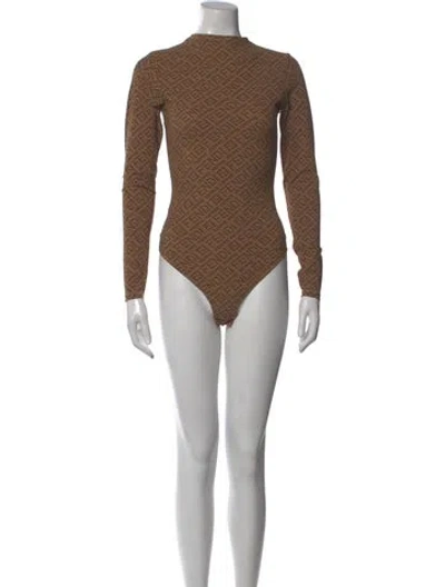Pre-owned Fendi X Skims Graphic Print Mock Neck Bodysuit W/ Tags In Neutral