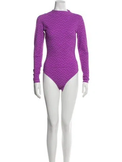 Pre-owned Fendi X Skims Graphic Print Mock Neck Bodysuit W/ Tags In Purple