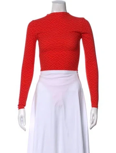 Pre-owned Fendi X Skims Graphic Print Mock Neck Top In Orange