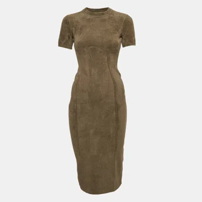 Pre-owned Fendi X Skims Green Velvet Knit Bodycon Midi Dress S