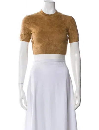 Pre-owned Fendi X Skims Mock Neck Short Sleeve Crop Top W/ Tags In Brown