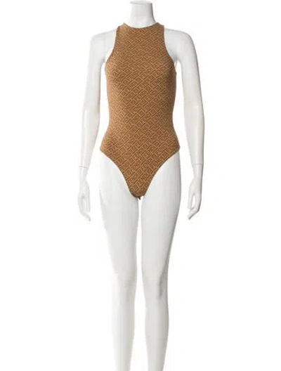 Pre-owned Fendi X Skims Mock Neck Sleeveless Bodysuit In Brown