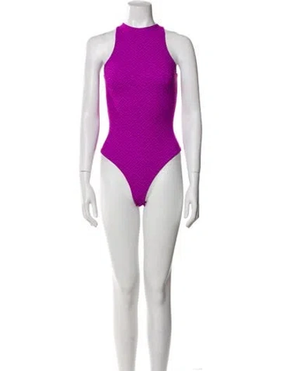 Pre-owned Fendi X Skims Nylon Crew Neck Bodysuit In Purple