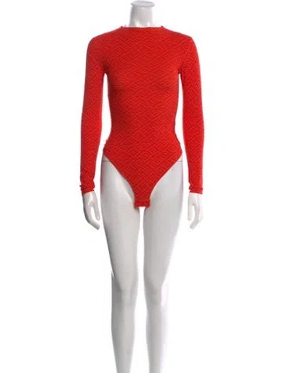 Pre-owned Fendi X Skims Nylon Crew Neck Bodysuit In Red