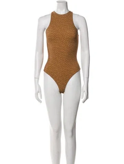 Pre-owned Fendi X Skims Nylon Mock Neck Bodysuit In Neutral