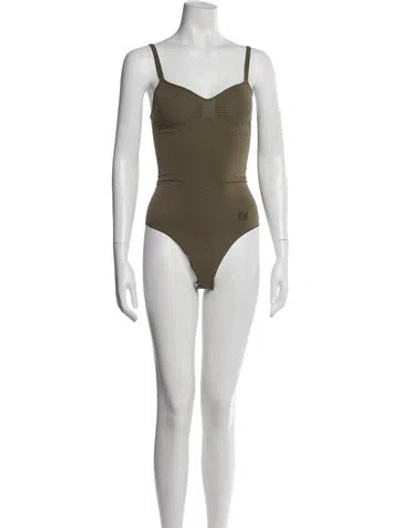 Pre-owned Fendi X Skims Nylon Scoop Neck Bodysuit In Green