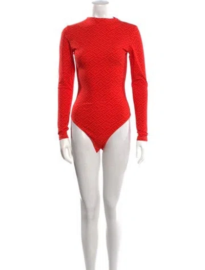 Pre-owned Fendi X Skims Nylon Turtleneck Bodysuit In Red