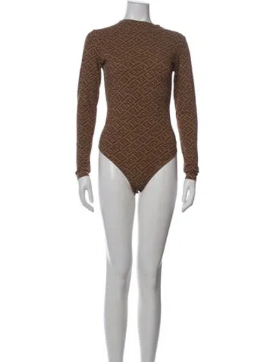 Pre-owned Fendi X Skims Printed Crew Neck Bodysuit In Brown