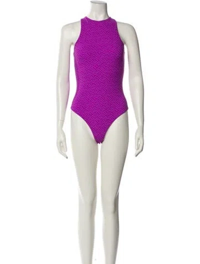 Pre-owned Fendi X Skims Printed Crew Neck Bodysuit In Purple
