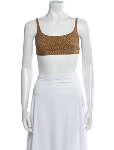 Pre-owned Fendi X Skims Printed Square Neckline Crop Top In Brown