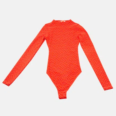 Pre-owned Fendi X Skims Red Monogram Jersey Bodycon Xxs