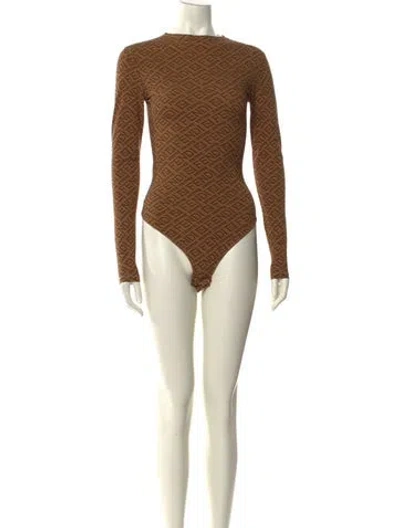 Pre-owned Fendi X Skims Turtleneck Long Sleeve Bodysuit W/ Tags In Brown