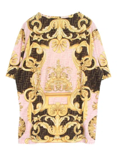 Pre-owned Fendi X Versace 2010s Baroque-pattern T-shirt In Pink