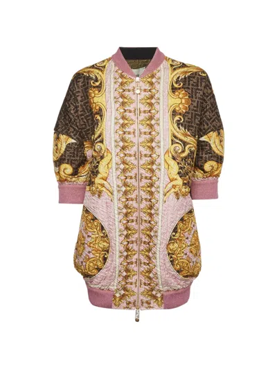 Pre-owned Fendi X Versace Fendace Baroque-print Bomber Jacket In Pink