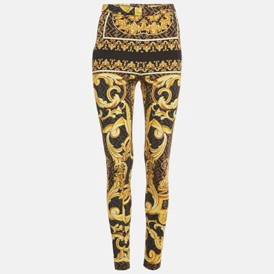 Pre-owned Fendi X Versace Fendace Black /yellow Baroque Print Jersey Leggings M