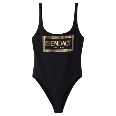 Pre-owned Fendi X Versace Fendace Logo One-piece Swimsuit In Black