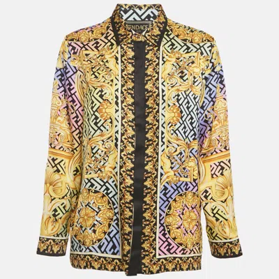 Pre-owned Fendi X Versace Fendace Multicolor Logo Printed Silk Shirt L