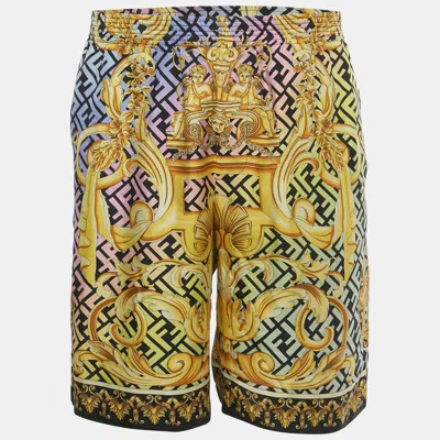 Pre-owned Fendi X Versace Fendace Multicolor Monogram Baroque Print Silk Shorts S
