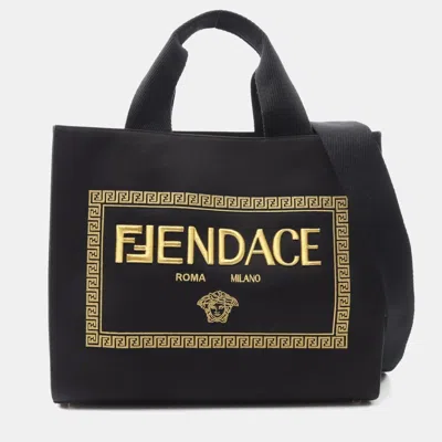 Pre-owned Fendi X Versace Fendace Tote Bag Canvas Black