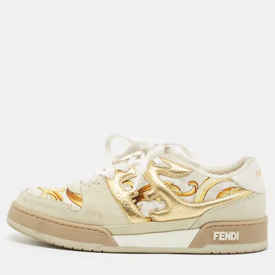 Pre-owned Fendi X Versace Size 40 Multicolor Fabric Leather And Suede Low Top Sneakers