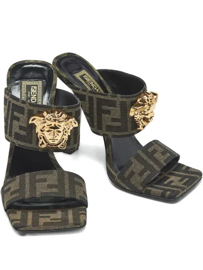 Pre-owned Fendi X Versace Zucca Medusa Sandals In Brown