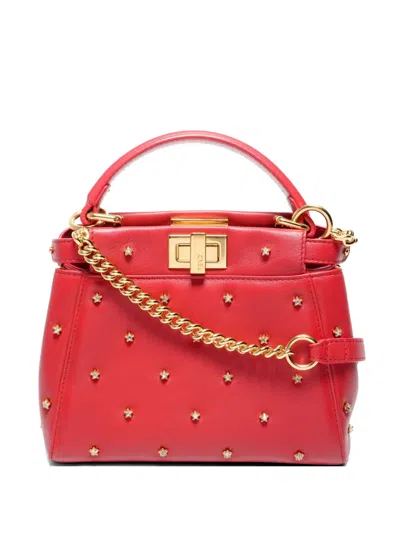Pre-owned Fendi Xs Peekaboo Tote Bag In Red