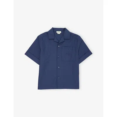 Fendi Kids' Yale Branded Short-sleeved Cotton Shirt 8-12 In Blue