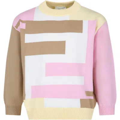 Fendi Kids' Yello Sweater For Girl With Iconic Ff In Multicolor