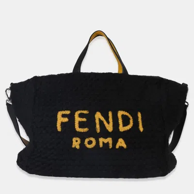 Pre-owned Fendi Yellow Black Wool Logo Tote