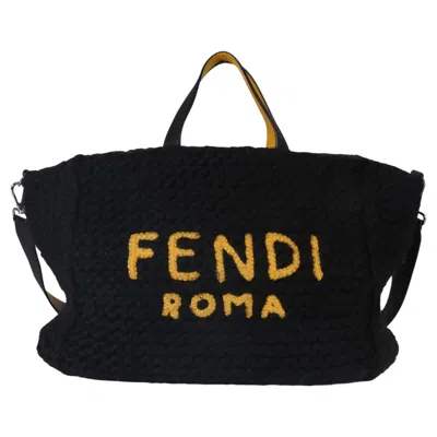 Pre-owned Fendi Yellow Black Wool Logo Tote