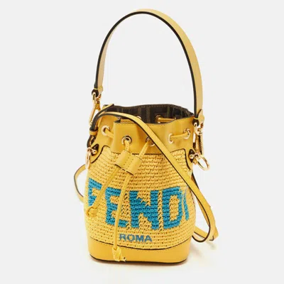 Pre-owned Fendi Yellow Crochet And Leather Mini Mon Tresor Bucket Bag