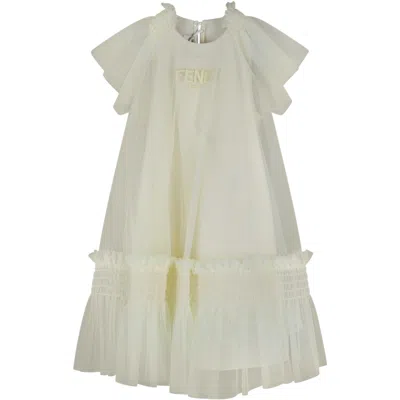 Fendi Kids' Yellow Dress For Girl With Logo