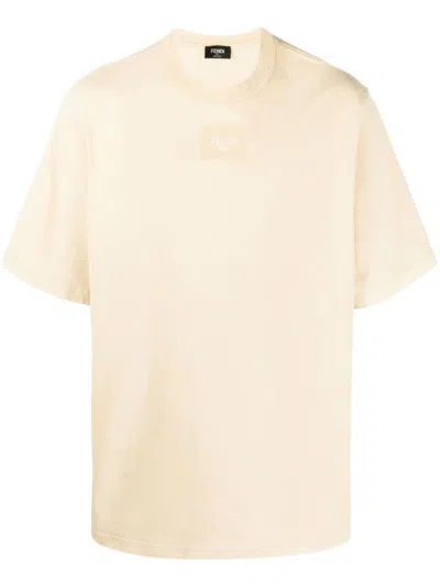 Fendi Yellow Embroidered Logo Cotton T-shirt