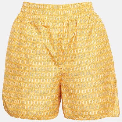 Pre-owned Fendi Yellow Ff Logo Print Synthetic Shorts Xs