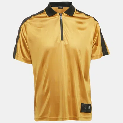 Pre-owned Fendi Yellow Ff Sleeve Applique Jersey Half Zip T-shirt L