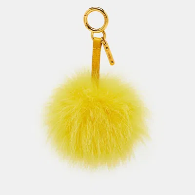 Pre-owned Fendi Yellow Fox Fur Pom Pom Bag Charm
