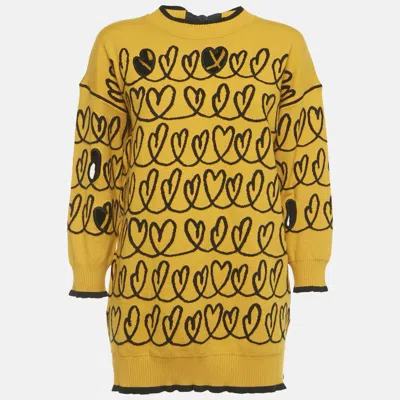 Pre-owned Fendi Yellow Heart Cut-out Knit Pullover L