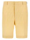 Fendi Pantaloni Corti In Jacquard Ff Di Lino Giallo In Yellow