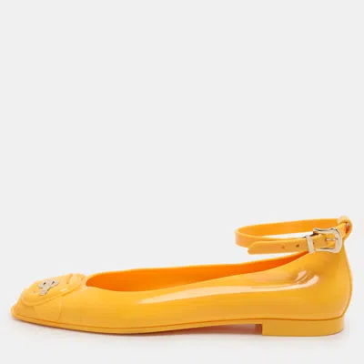 Pre-owned Fendi Yellow Jelly Peep Toe Ankle Strap Flat Sandals Size 38