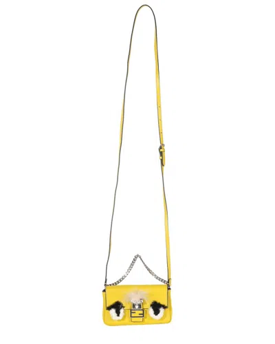 Fendi Yellow Leather Fox Fur Buggie Micro Baguette (authentic Pre-loved)