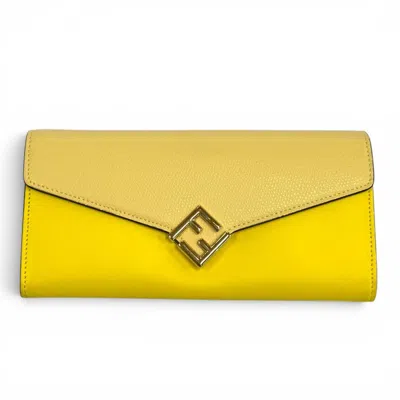 Pre-owned Fendi Yellow Leather Long Wallet (bi-fold) ()