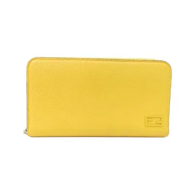 Pre-owned Fendi Yellow Leather Long Wallet (bi-fold) ()