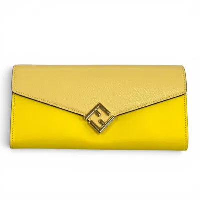 Pre-owned Fendi Yellow Leather Long Wallet (bi-fold) ()