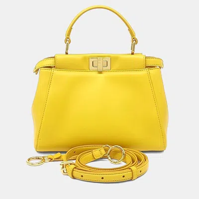 Pre-owned Fendi Yellow Leather Peekaboo Mini