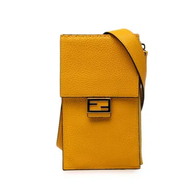 Pre-owned Fendi Yellow Leather Pochette Shoulder Bag ()