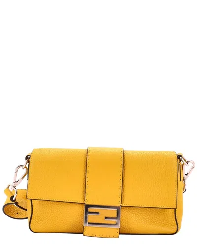 Pre-owned Fendi Yellow Leather Selleria Baguette Convertible Belt Bag Medium (authentic  Pre-loved)