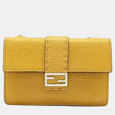 Pre-owned Fendi Yellow Leather Selleria Baguette Pouch (7m0295)
