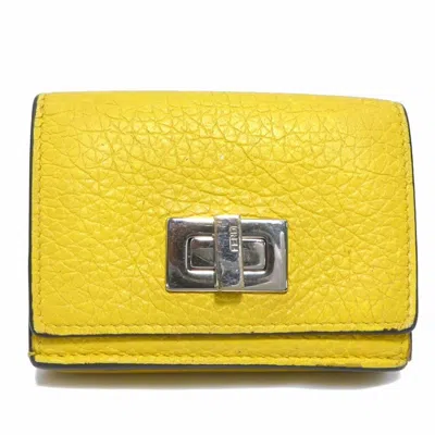 Pre-owned Fendi Yellow Leather Wallet (tri-fold) ()