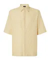 Fendi Men Jacquard Linen And Cotton Shirt With All-over Ff Embroidery In Pink